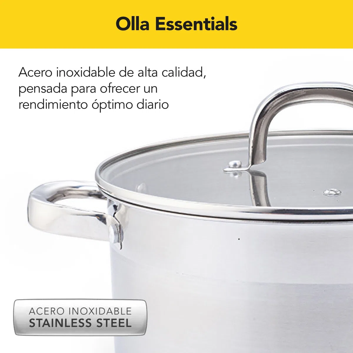 CASTEY - Olla Inox Essentials con Tapa 18 cm 3L, Acero Inoxidable, Compatible con Inducción, Gas y Vitrocerámica, Olla Grande para Guisos y Sopas, Menaje de Cocina