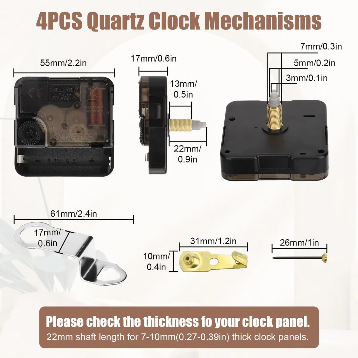 EEEKit Mecanismos de Reloj, 4 Piezas de Movimiento de Reloj de Cuarzo con 4 Juegos de Manecillas de Madera para Reparación de Relojes