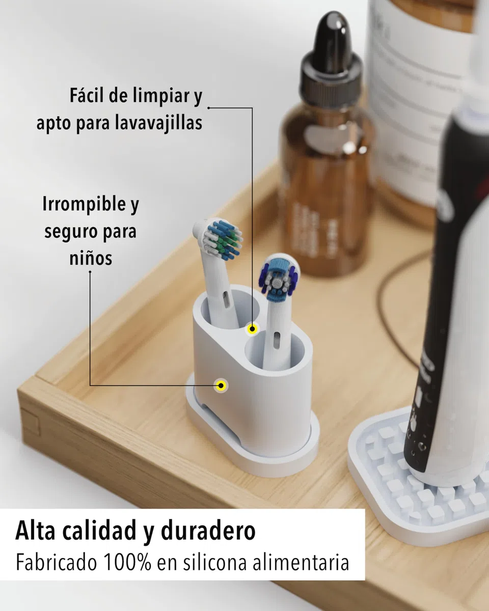 Qikfresh - Soporte para 2 Cabezales y cepillos dentales - Compatible con Oral-B, iO, Philips Sonicare, Waterpik, Fairywill - Silicona alimentaria (Blanco)