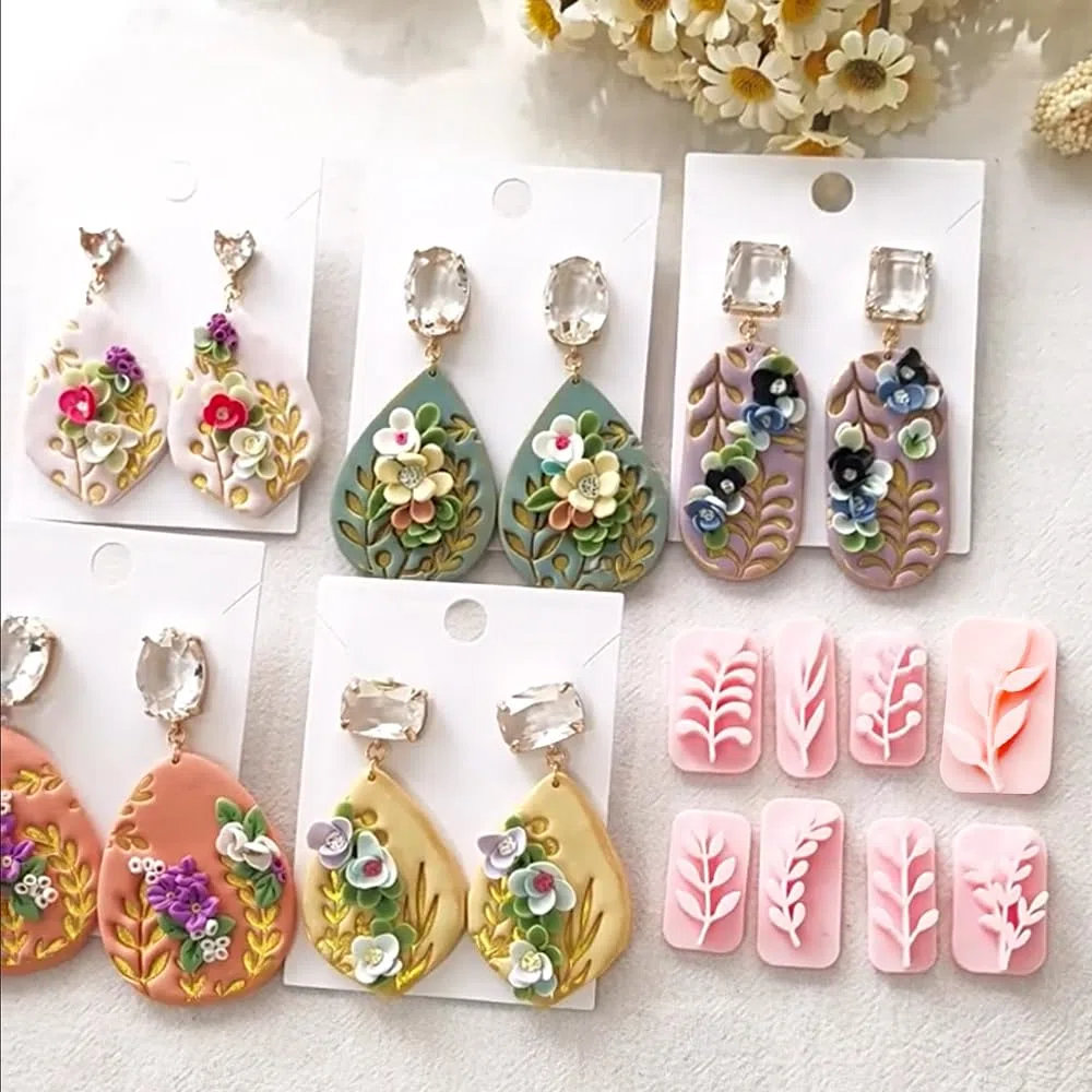 9 Cortadores Pendientes Arcilla Polimerica Forma de Hojas, Moldes de Arcilla Polimérica para Aretes, Sellos de Arcilla de Hojas para Pendientes de Bricolaje y Otras Joyas