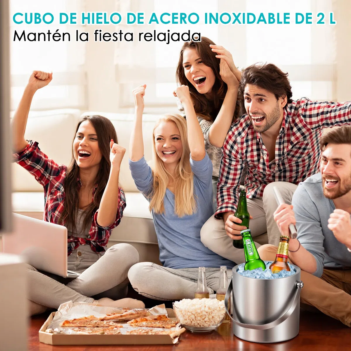 2L Cubitera con Tamiz y Pinzas Para Hielo, Cubiteras Acero Inoxidable, Para Bares, Restaurantes, Fiestas, Cerveza