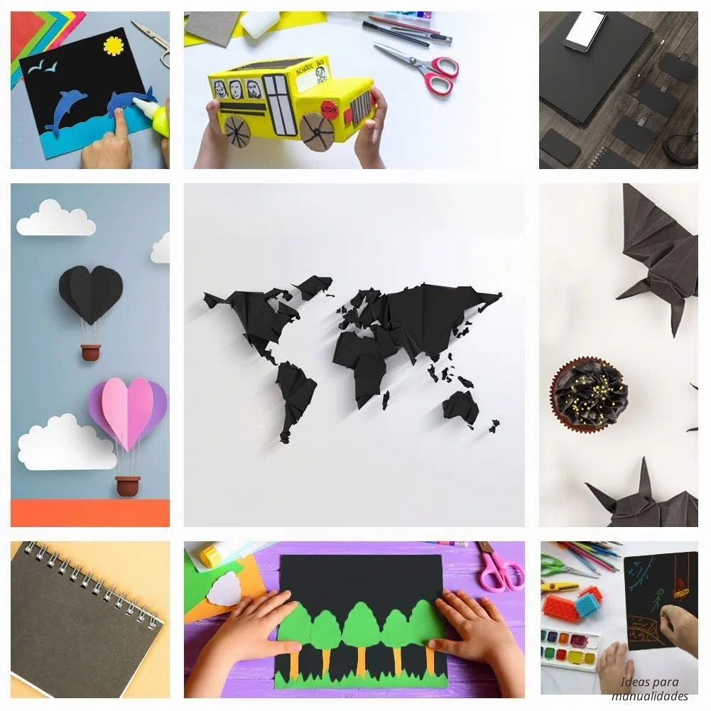 50 Hojas de Cartón Negro Para Manualidades, 300 g/m², Papel Prémium DIN A3, Sin Impresión Para Fotografía, Presentaciones, Cartones