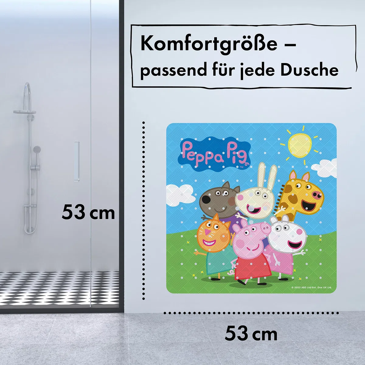 Alfombrilla de ducha infantil con diseño de Peppa Pig I 53 x 53 cm I Alfombrilla antideslizante para ducha I Antimoho Alfombrilla de baño antibacteriana con ventosas I Alfombrilla antideslizante de