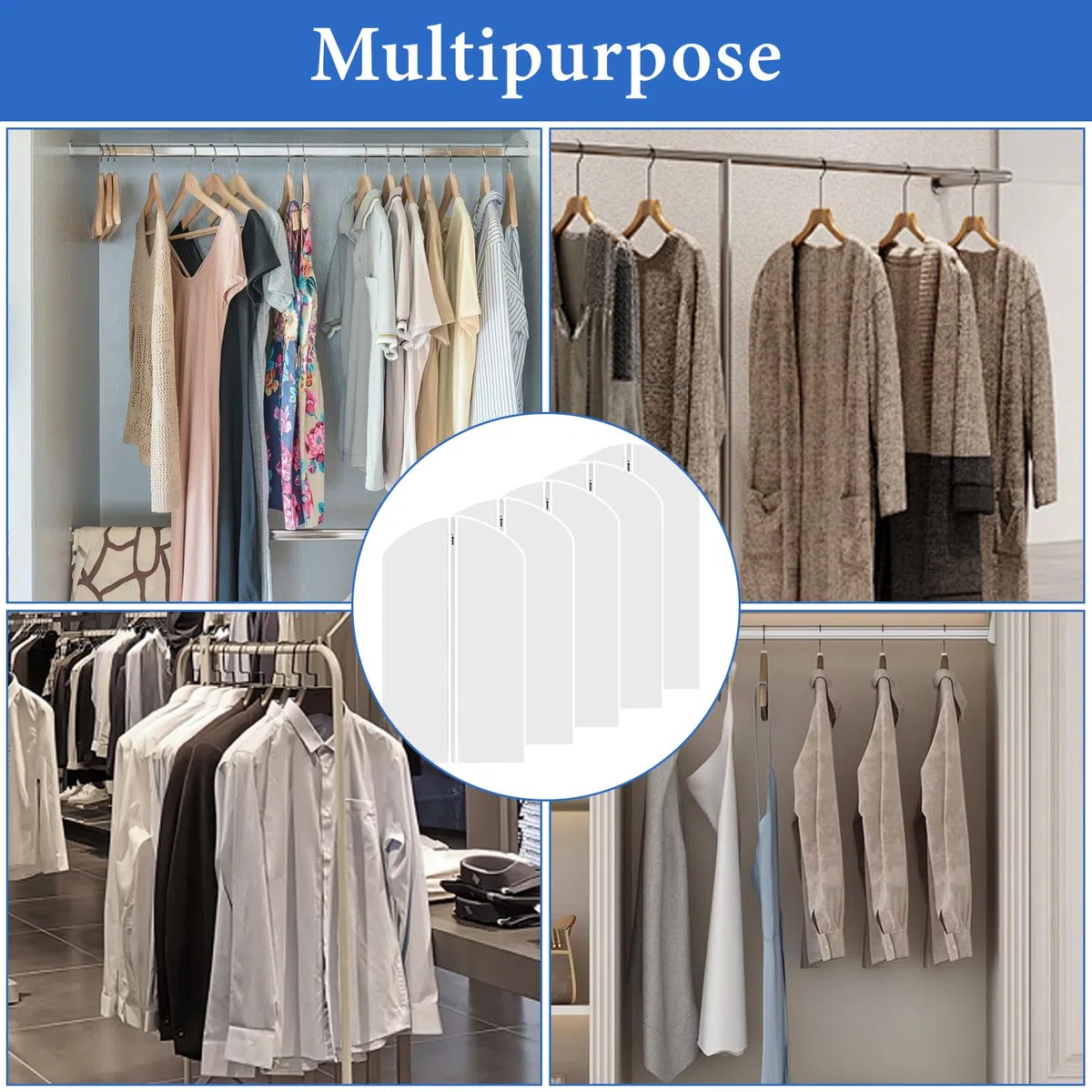 12 Funda para Guardar Ropa, Transparente Bolsa de Traje Almacenaje Ropa Armario, Bolsa Guardar Ropa Antipolvo Impermeable con Humedad para Vestidos, Abrigos, Apparel, Camisas, 60 x 140/120/100/80 cm