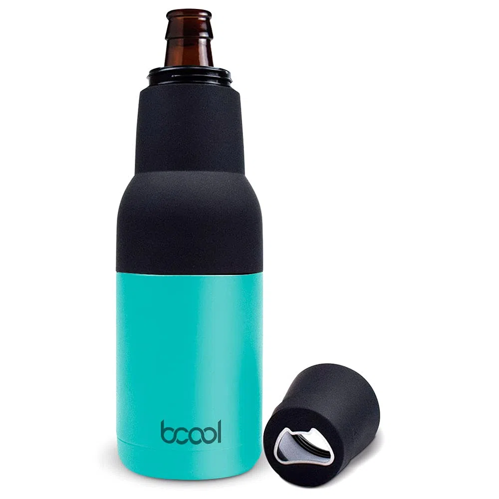 Bcool Enfriador de cerveza con abrebotellas. Termo para botellas y latas de cerveza y refrescos de acero inoxidable. Portabebidas -Funda de Latas y Botes que ayuda a mantener la bebida fría (Turquesa)