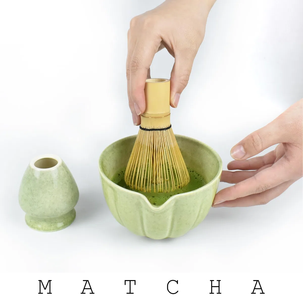 Artcome Juego de cuenco para matcha con boquilla de vertido y soporte para batidor, cuenco de té matcha de cerámica de con práctica boquilla y soporte de batidor de bambú para ceremonia