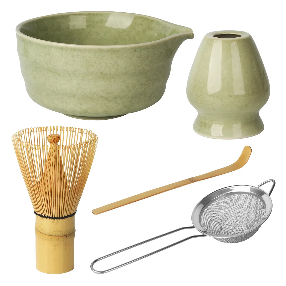 5 Piezas Matcha set, Cucharas de Matcha, Colador de Matcha, Batidor de Bambú, Cuenco de Matcha, Soporte de Cerámica para Batidor, Perfecto para Regalos de Las Fiestas