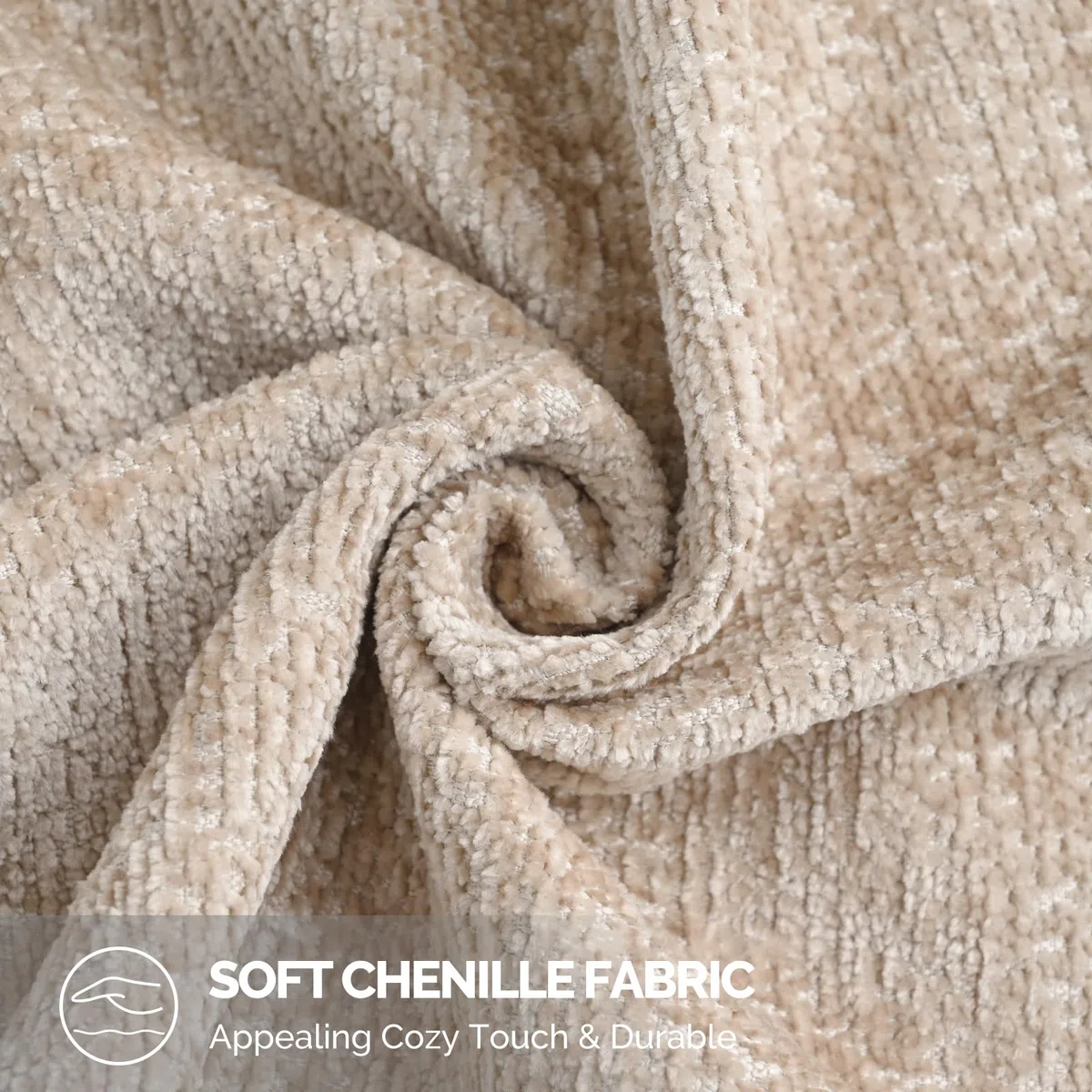 YSTELLAA Chenille Funda Cojines De para Sofa Juego De 2, 50x50, Suave Funda De Almohada Color Solido con Cremallera Invisible, Fundas De Cojines del Sofá Decorativas, Lavable, Avena