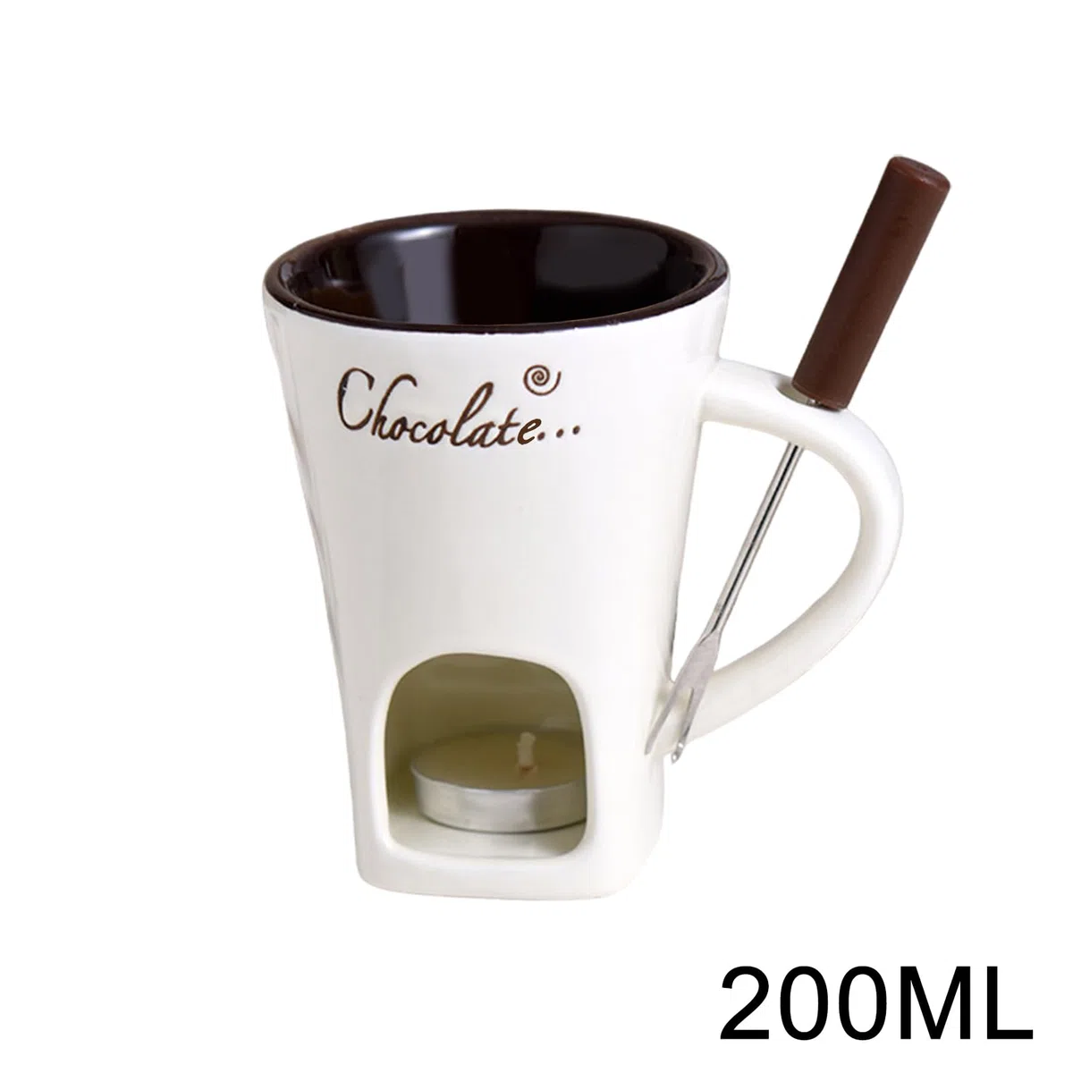 Taza Para Fondue De Chocolate - Juego De Tazas Para Derretir Chocolate | Taza De Cerámica Para Derretir Queso Y Mantequilla Con Tenedor Y Vela | Juego Portátil De Fondue Con Vela De Té (B-lanco)