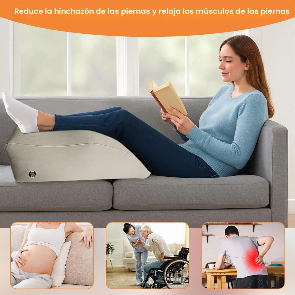 Almohada para Piernas Hinchable con Bomba, Cuña Elevadora para Mejorar la Circulación, Reducir Hinchazón y Aliviar Dolor de Espalda, Portátil para Dormir, Post-Operatorio y Embarazo
