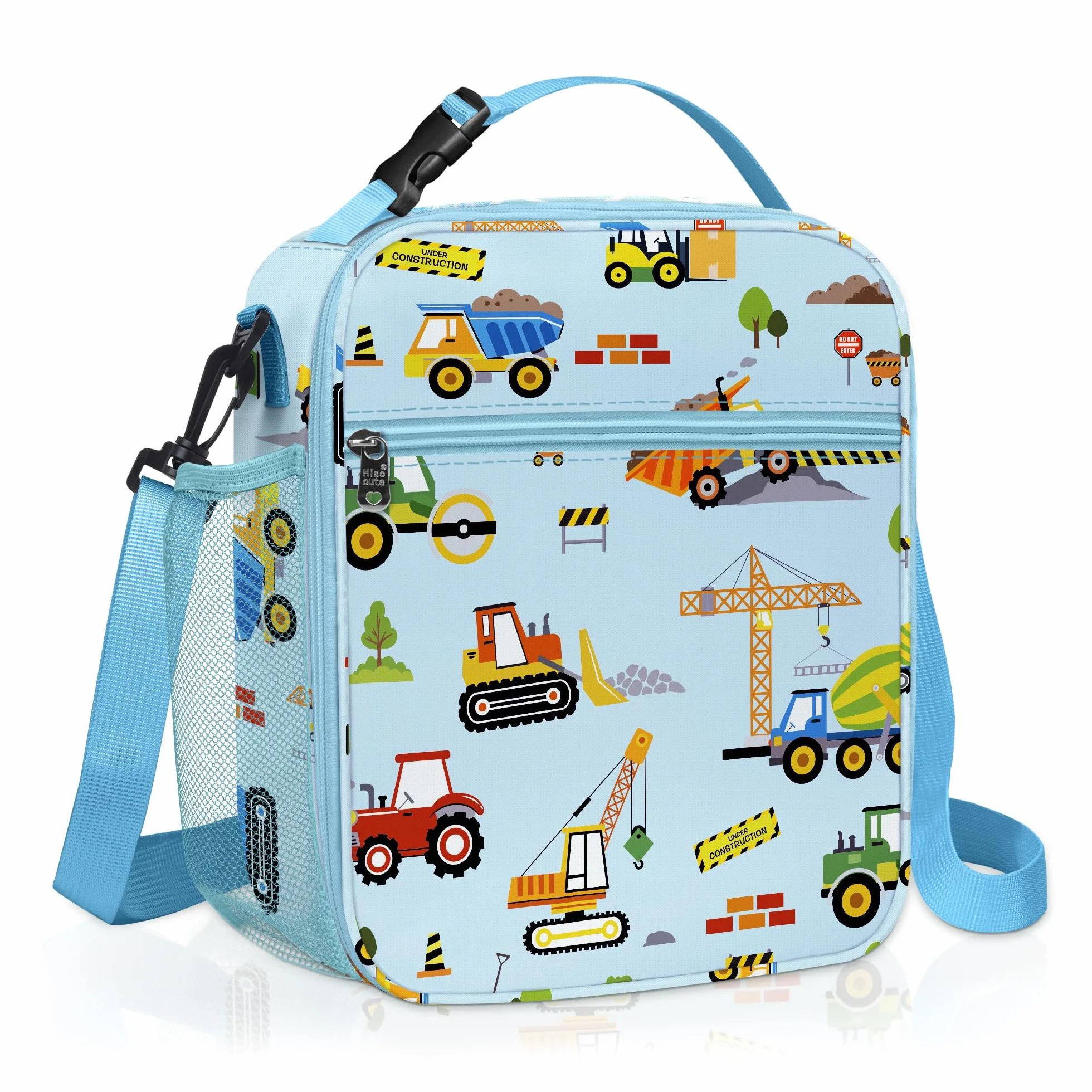 Clastyle Bolsa Termica Porta Alimentos Infantil Coche Bolsa Almuerzo Bebe Pequeña Portátil Bolsa Comida Niños para Escolar Picnic, Construcción Azul