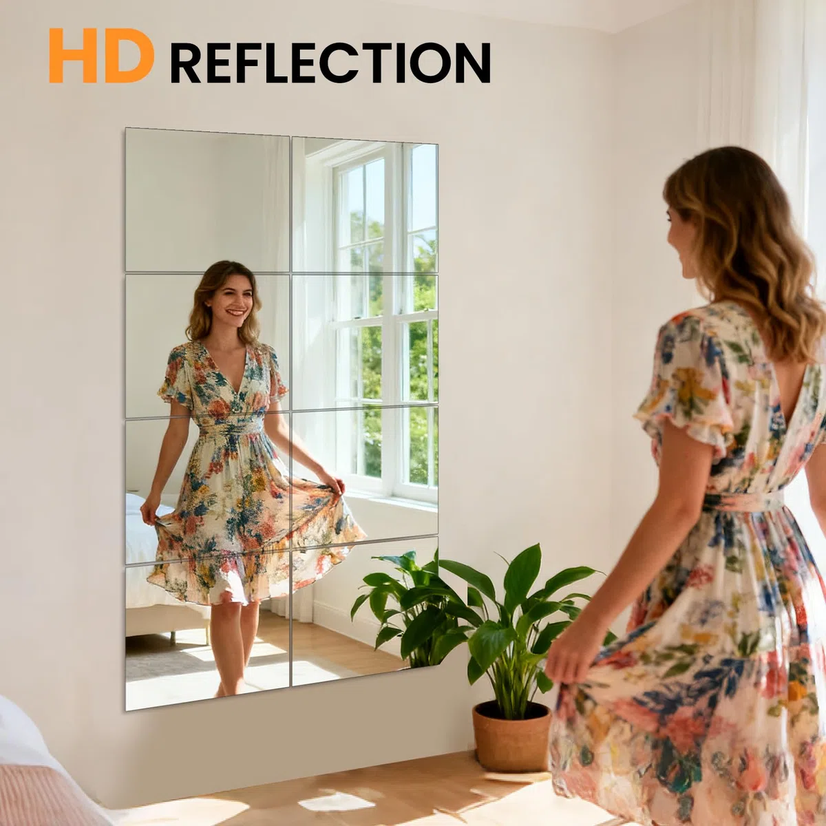 Juego de 4 azulejos de espejo autoadhesivos (25 x 25 cm) – Espejo de pared de cristal real HD (sin distorsión) – Azulejos de espejo sin marco para armario, puerta, baño y decoración