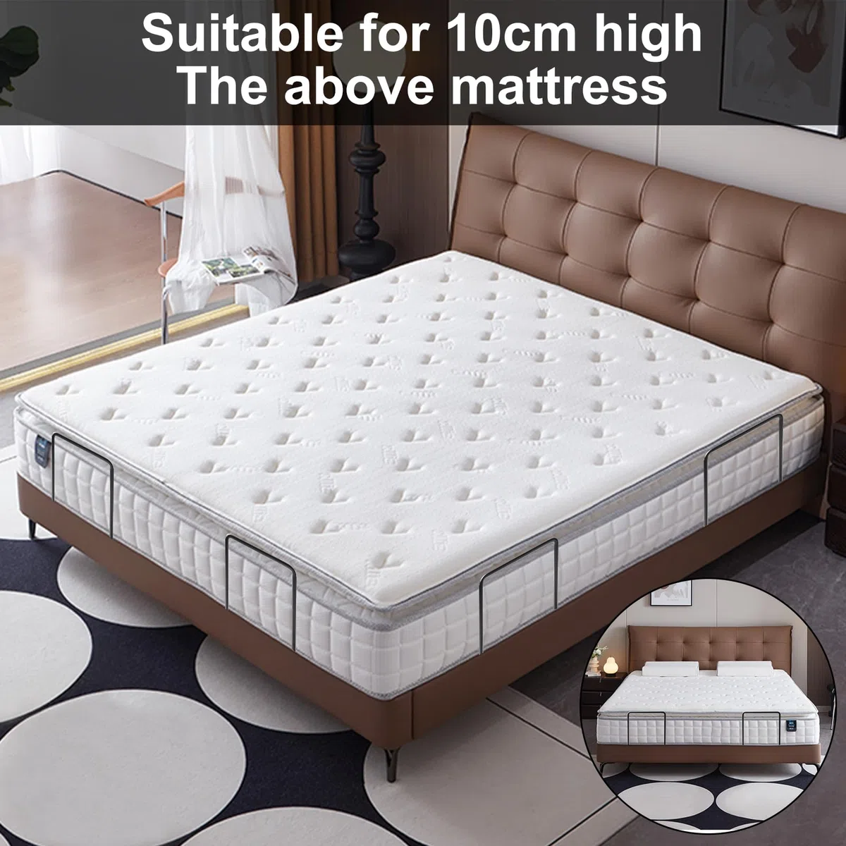 4 soportes para colchón antideslizamiento: soporte para colchón para marco de cama con cinta adhesiva de doble cara y tornillos, soporte para colchones, tope antideslizante para marco de cama