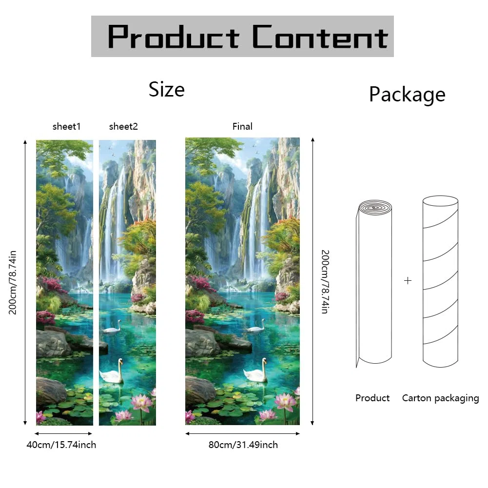 arricraft 2 calcomanías autoadhesivas para puerta, 31.5 x 78.7 pulgadas, diseño de lirio de agua de cisne, flores, plantas, paisajes verdes, murales de puerta, calcomanías de PVC para puertas