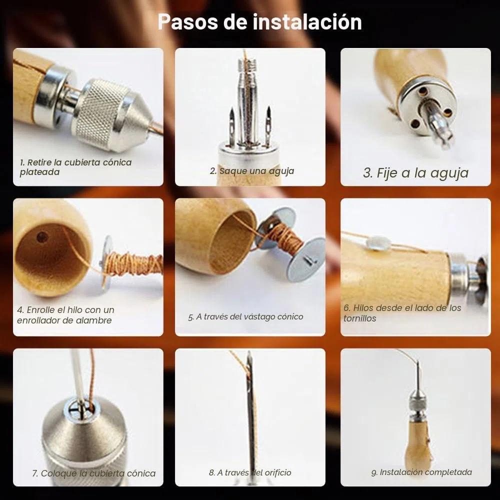 Mocrop Kit Costura de Cuero de 34 Piezas con Agujas de Coser a Mano de 16 piezas, Juego de Costura de Cuero Multifuncional de Bricolaje para Coser Lienzo de Cuero