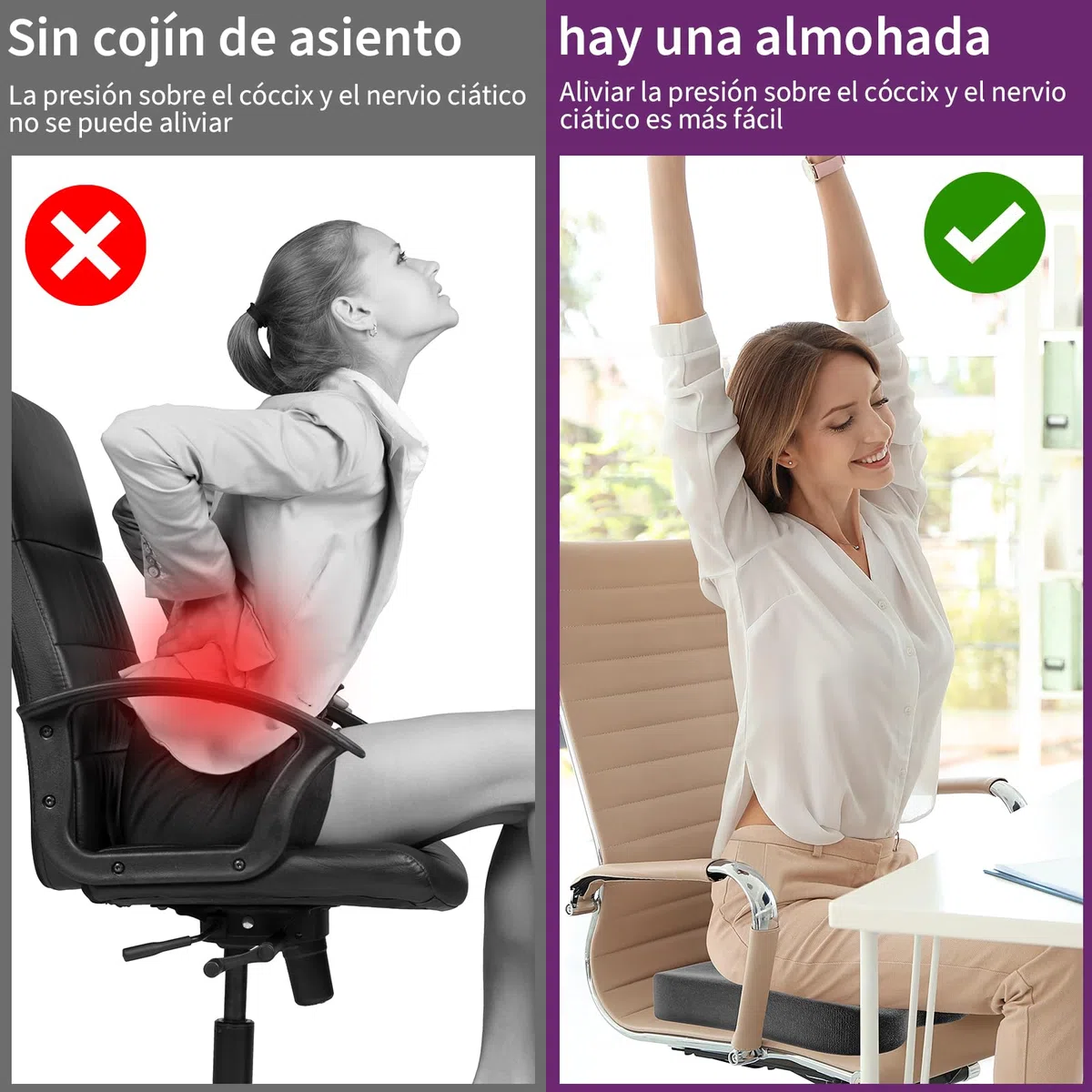Radikor Cojin Coxis, Cojin Silla Oficina, Cojin Ortopedico Ergonómico, Fabricado en Espuma con Memoria, con Base Antideslizante, Alivia el Coxis, Negro