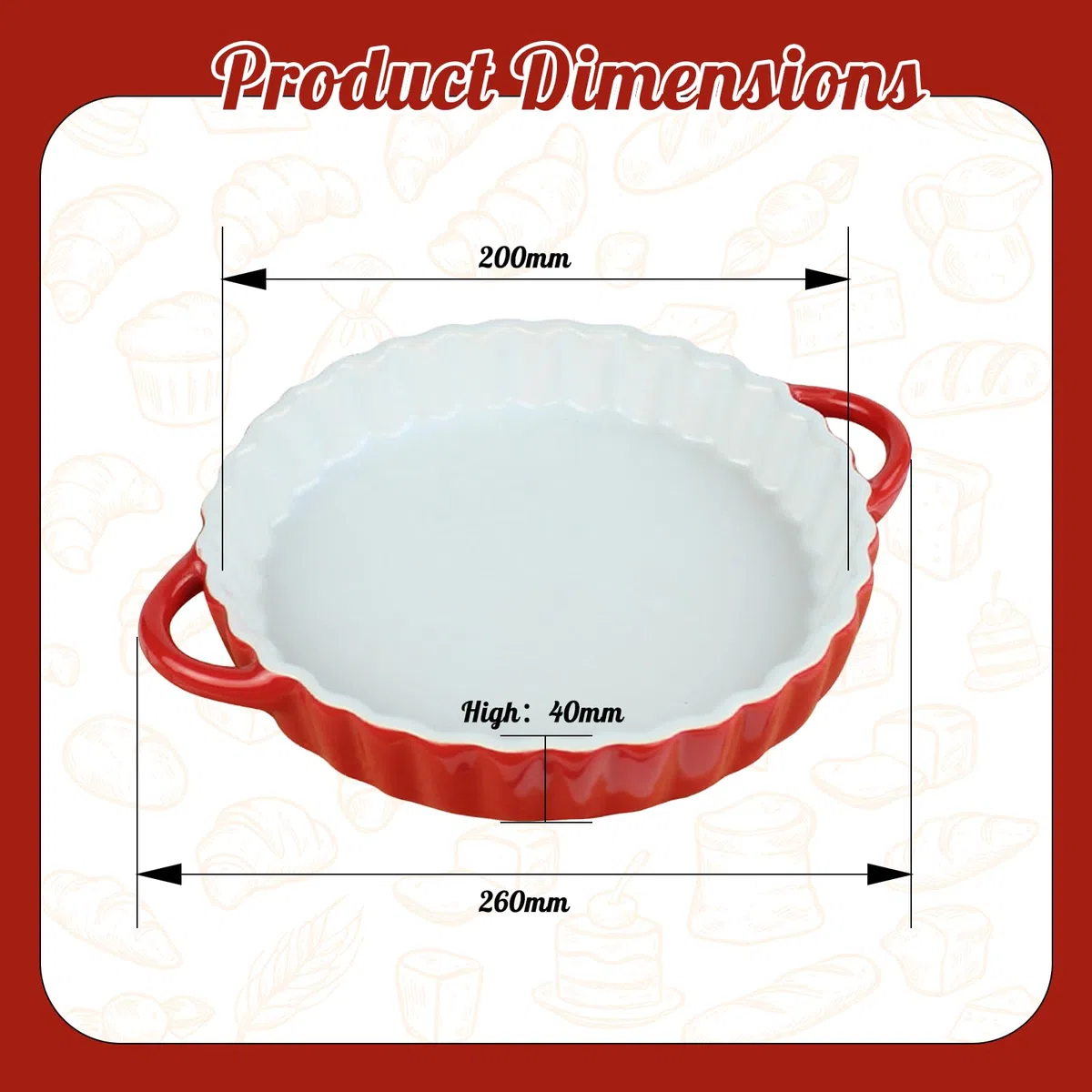Molde de Cerámica para Tarta,Molde para tartas de porcelana,con asas,redondo,ideal para Pasteles Quiches Y Tartas,Apto para Microondas Lavavajillas Y Horno(26 x 20 x 4 cm)