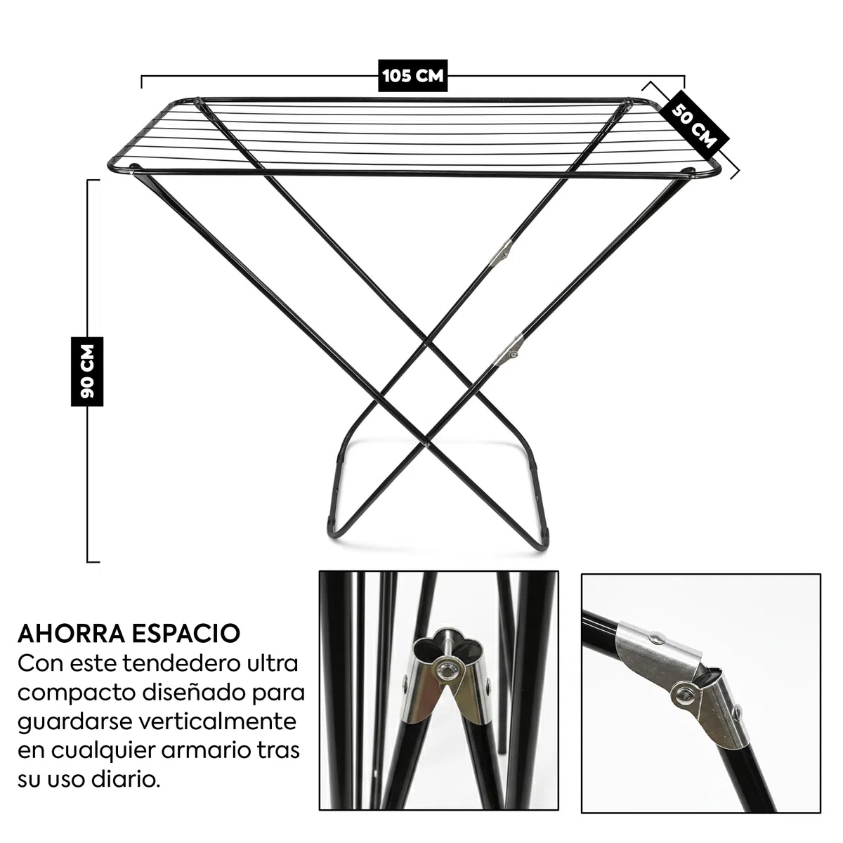 HERSIG - Tendedero Plegable - Tendedero de Ropa - Tendederos Interiores Plegables - Tendedero Interior y Exterior para Ropa con Gran Capacidad de Tendido- Hierro - Color Negro - 10m