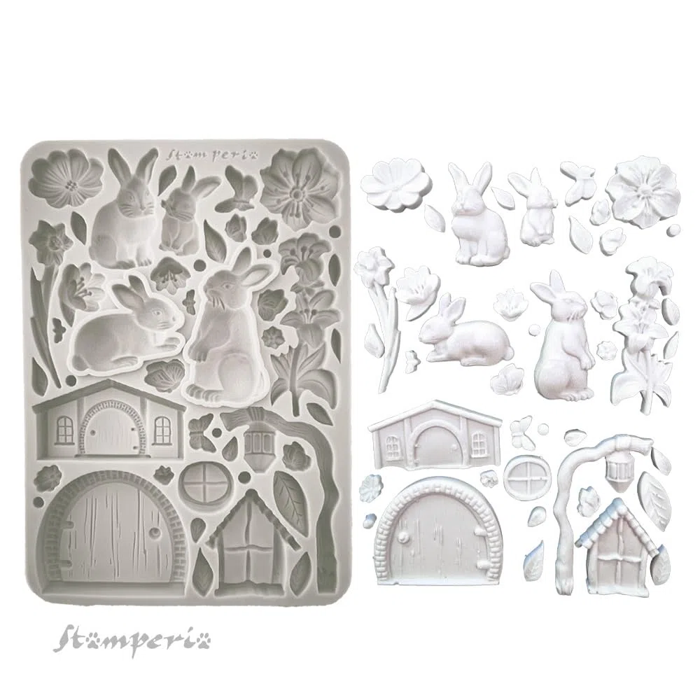 Stamperia - Silicon Mould A5 for Scrapbooking, Bullet Journals and More, Non-Stick, Suitable for Air-Dry Clay, Resin and More, Perfect for Crafts and Gifting (Favourites Refresh, Rabbit and Flowers)