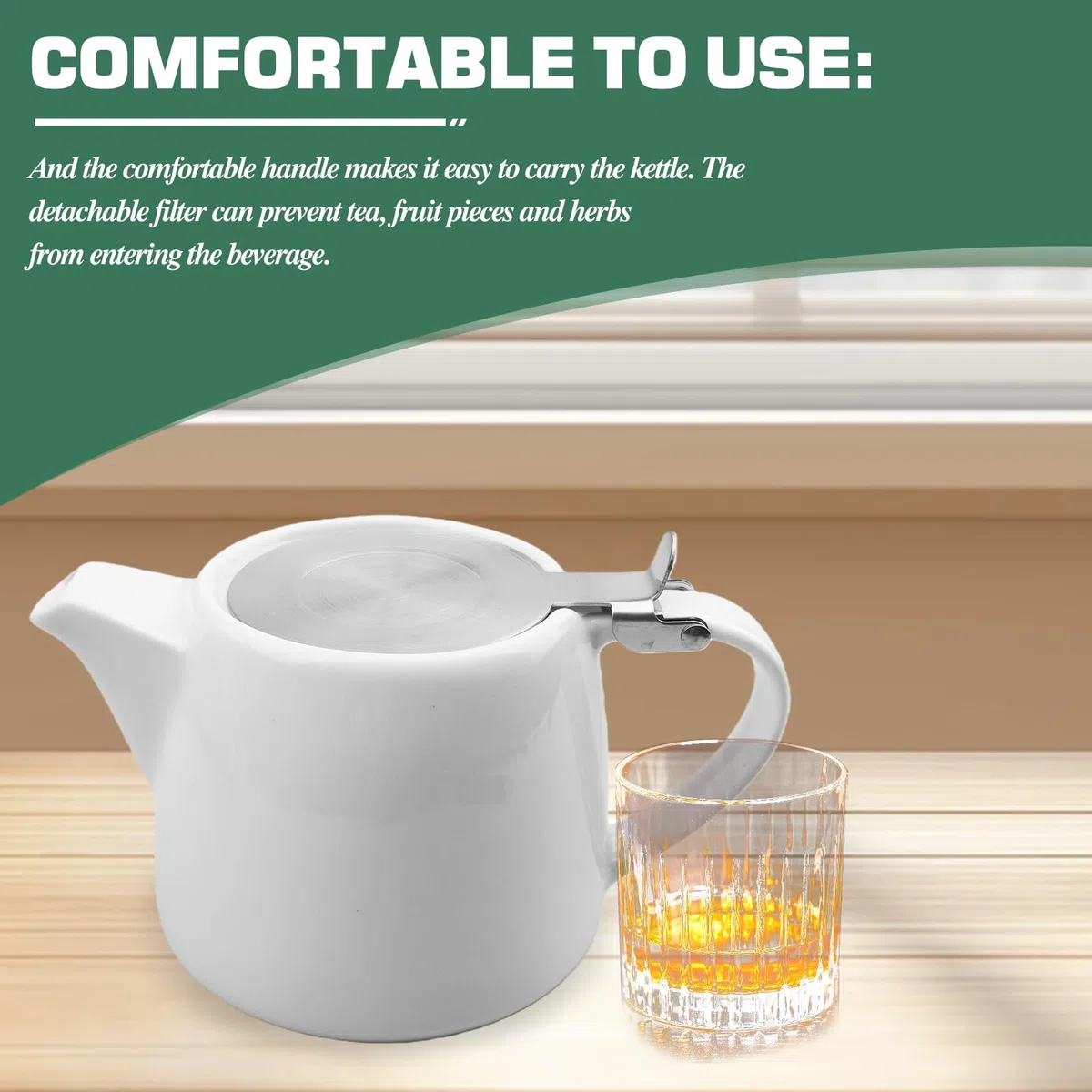 Tetera de porcelana: cafetera de cerámica blanca con colador, tetera de cerámica de 500 ml con tapa de acero inoxidable, tetera para café, vajilla de porcelana, tetera