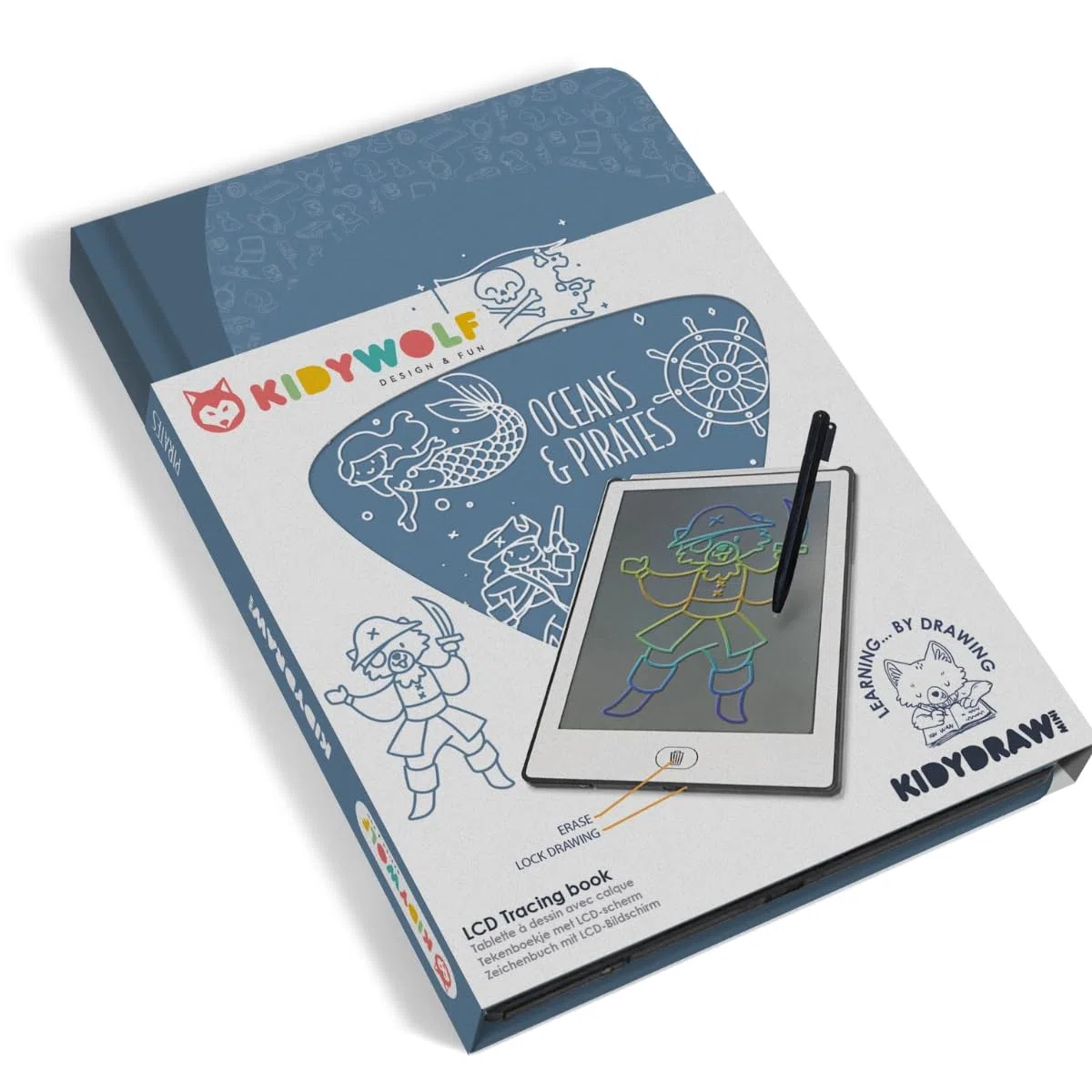 KIDYWOLF - Tableta de dibujo Mini: 8.2" LCD, 30 ilustraciones, 5 temas, Bloqueo de dibujo, Ligero y compacto, A partir de 4 aos