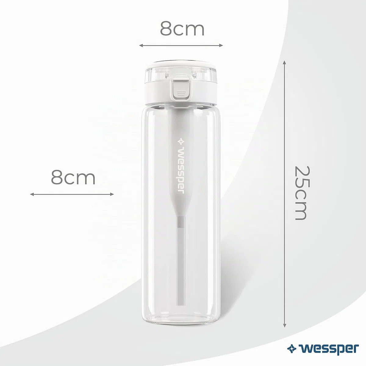 Wessper botella de vidrio, con tapón, sin BPA con filtro, deportiva de vidrio 680 ml, botella con filtro para exterior - transparente