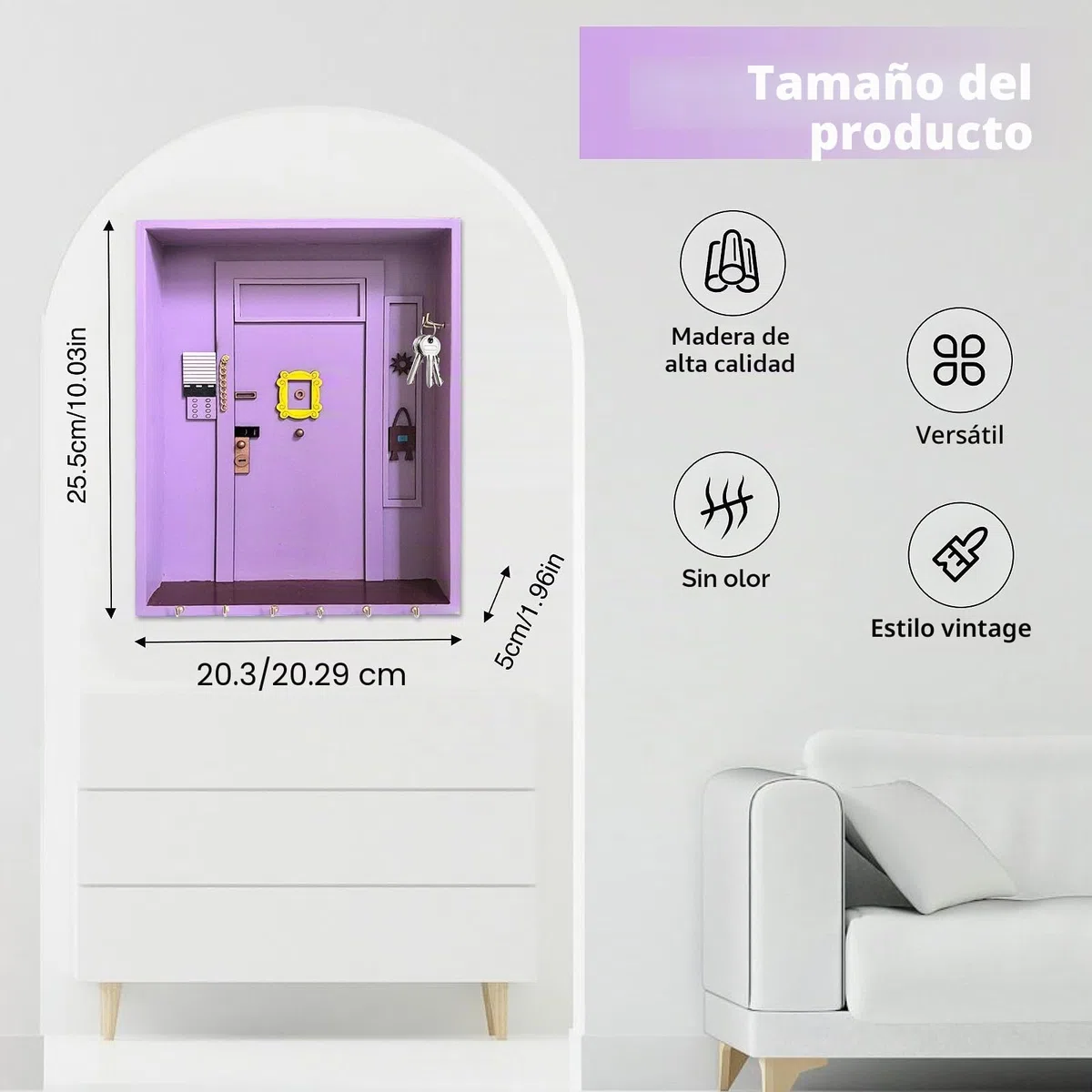 Friends Monica'S Door Wall Key Holder, Friends Key Hooks Con Espacio De Almacenamiento Y 6 Ganchos Colgador Llaves Pared Para Amantes De Los Programas De TelevisióN Para BañO Sala De Estar (Morado)