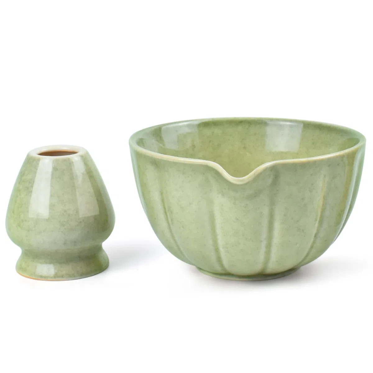 Artcome Juego de cuenco para matcha con boquilla de vertido y soporte para batidor, cuenco de té matcha de cerámica de con práctica boquilla y soporte de batidor de bambú para ceremonia