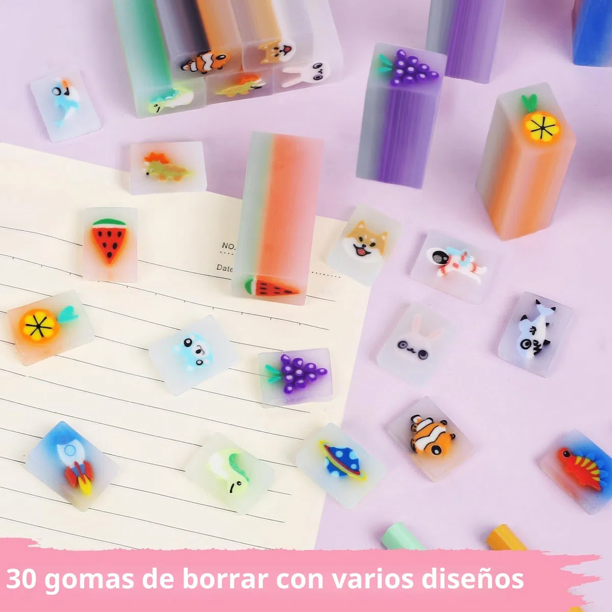 60 Piezas Regalos Cumpleaños Niños Colegio 30 Lápices Triangulares con 30 Gomas de Borrar Divertidos Detalles Cumpleaños Invitados