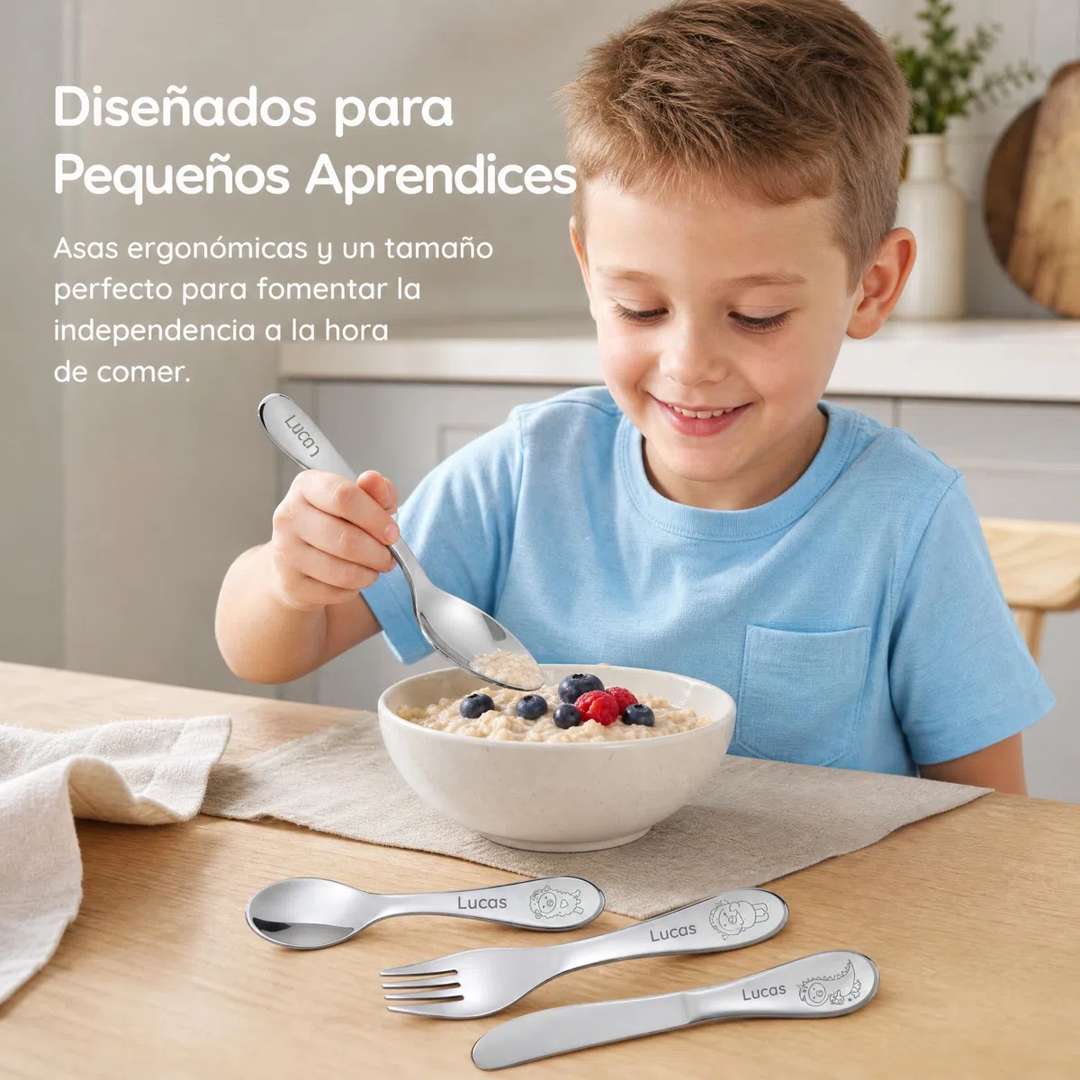 Various Juego de Cubertería Infantiles Personalizado con Nombre Grabado,4 Piezas de Acero Inoxidable, Regalo Personalizado para Cumpleaños y Bautizo