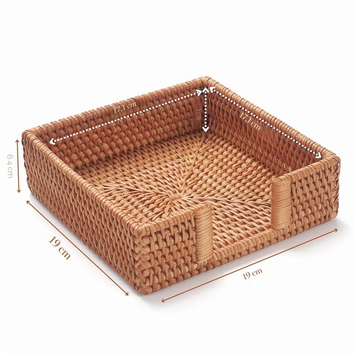 Servilletero de Ratán Cuadrado, 19 x 19 x 6,35 cm, Servilletero de Mimbre, Toallero Tejido para Invitados para Restaurante/Cocina/Baño