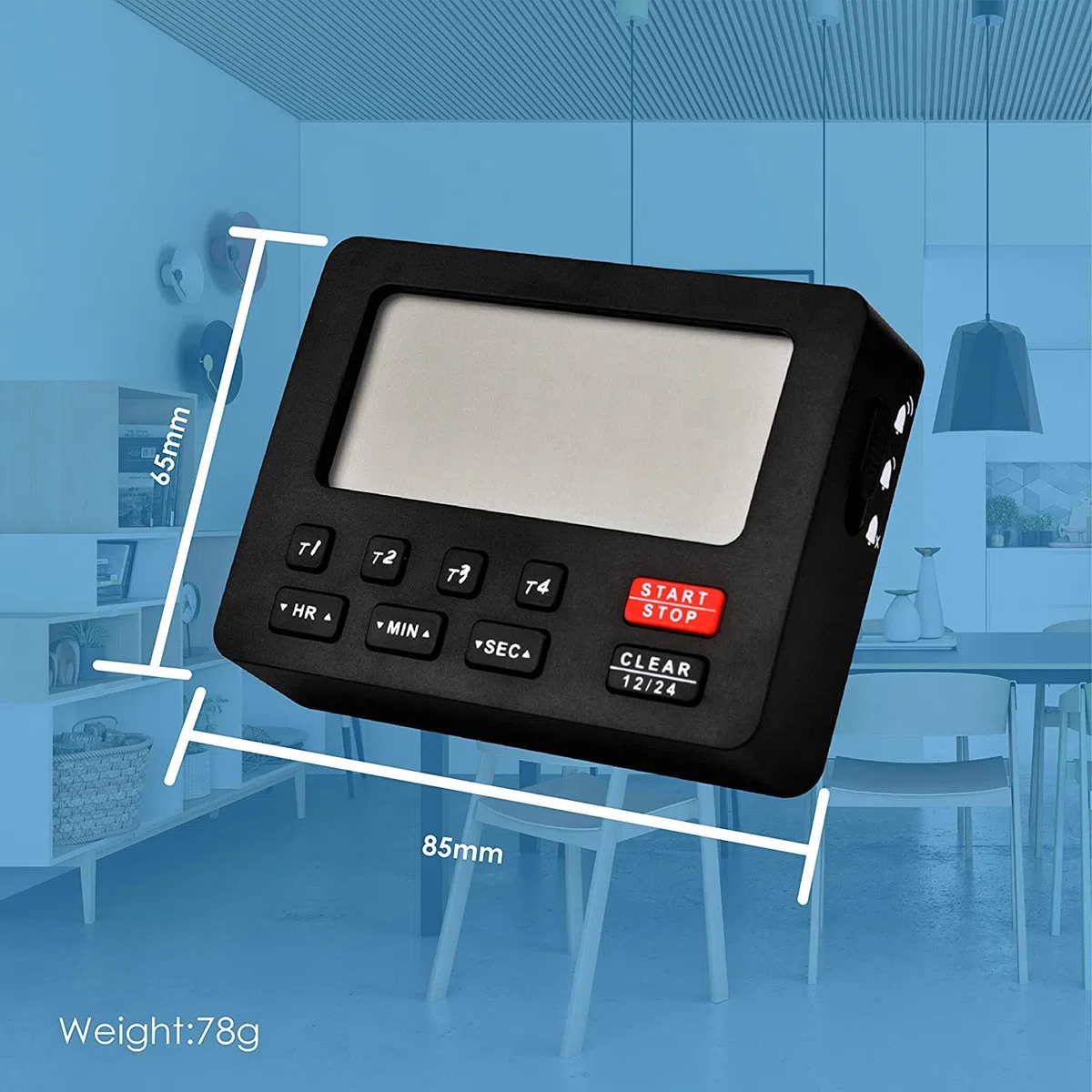 Runleader - Temporizador Digital de Cocina con 4 Canales de Seguimiento, Cuenta Regresiva y cronómetro, Reloj de 12/24 Horas, Bucle magnético para Cocina, Comedor, Sala de Aperitivos(Negro)