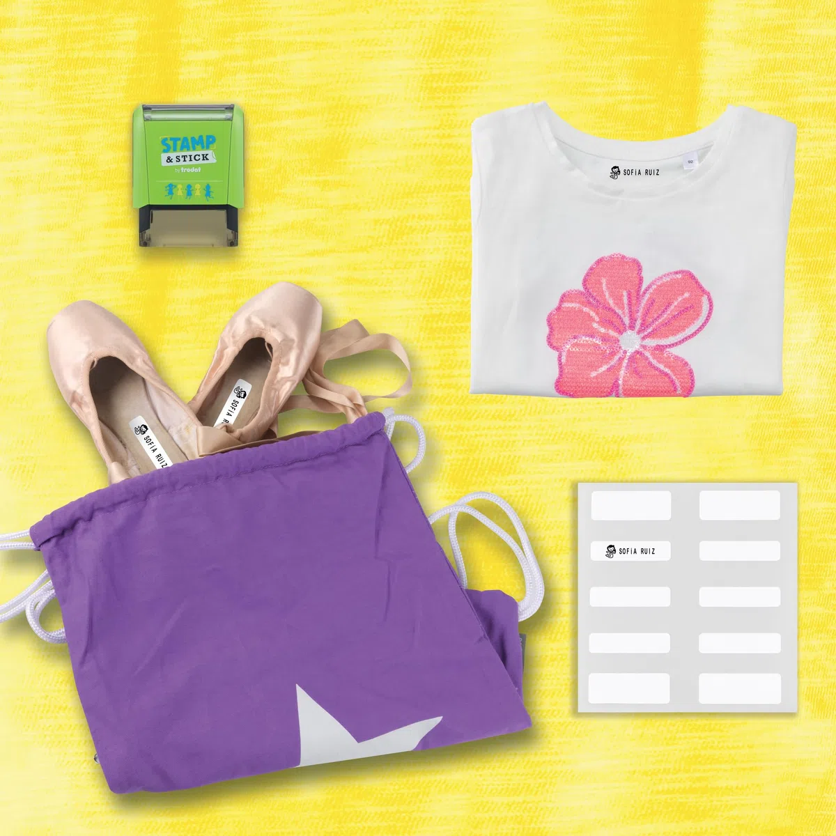 Trodat Stamp & Stick Sello Ropa Niños Personalizado – Marcador Textil y Objetos Personales