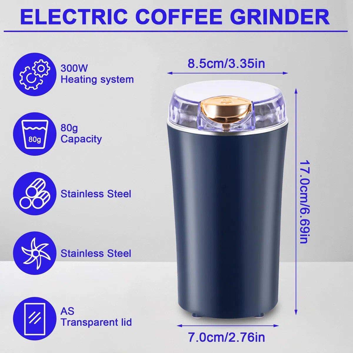 Suevut Molinillo de Café Eléctrico, 80g 200W Molinillo de Cafe, con Cuchillas de Acero Inoxidable Molinillo Cafe Electrico Portátil Molino Café para Granos de Café, Especias, Granos, Frutos Secos