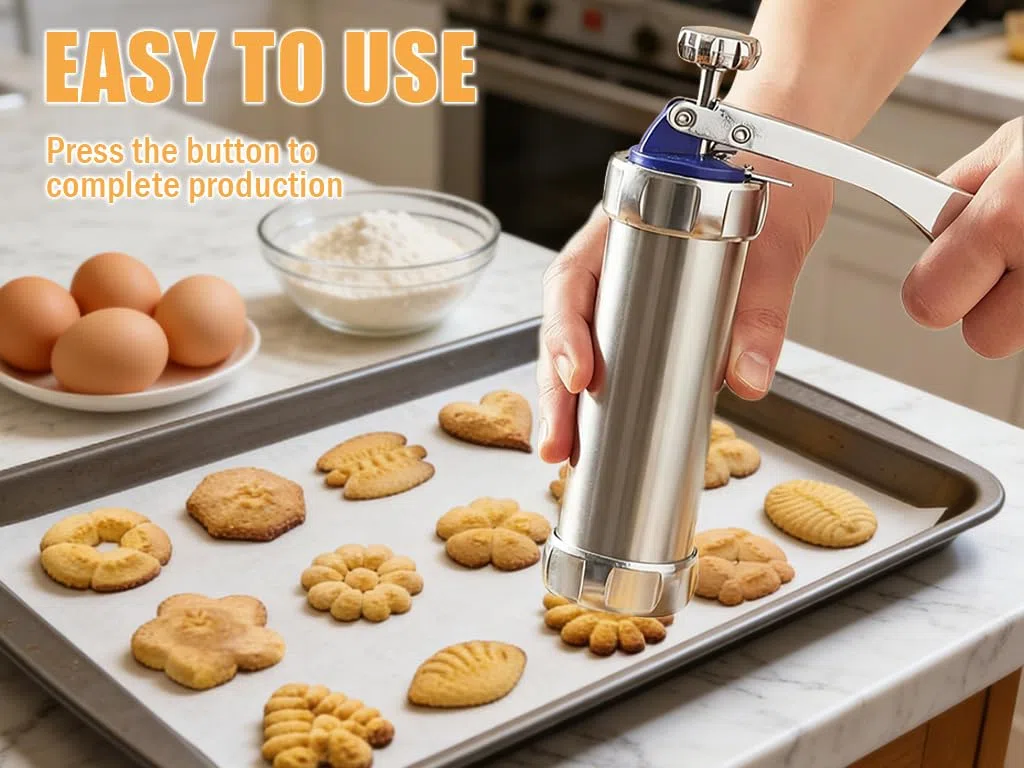 Máquina de Galletas de Acero Inoxidable, Máquina Galletas Molde para Repostería con 8 Boquillas y 20 Plantillas, Galletas Máquina Enviar 100 Bolsa de Galletas, para Pastel, Galleta