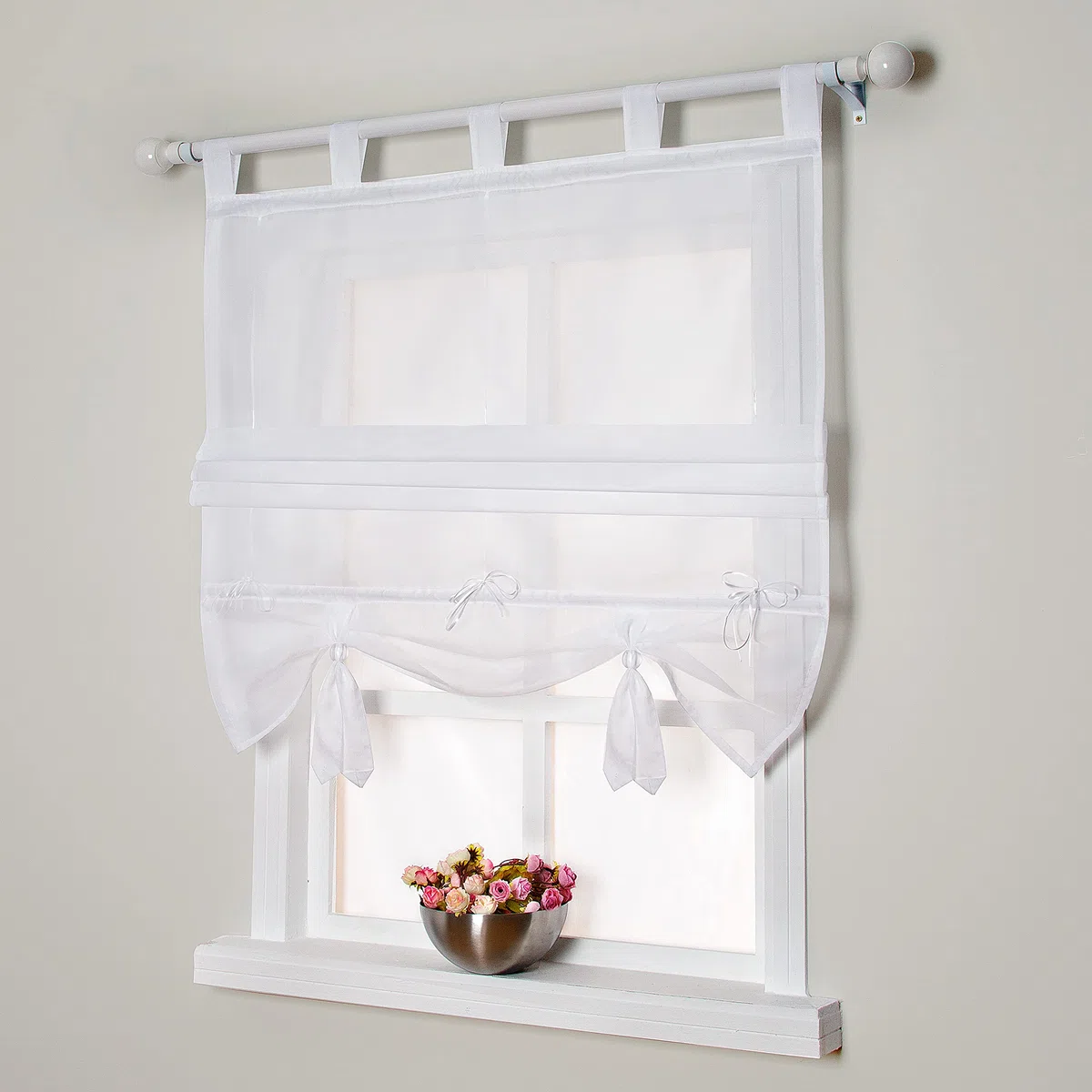 SIMPVALE Condole Estilo Romano L caida Sombra Ventana Cortina para Balcon y de la Cocina, Blanco, 100cm*155cm