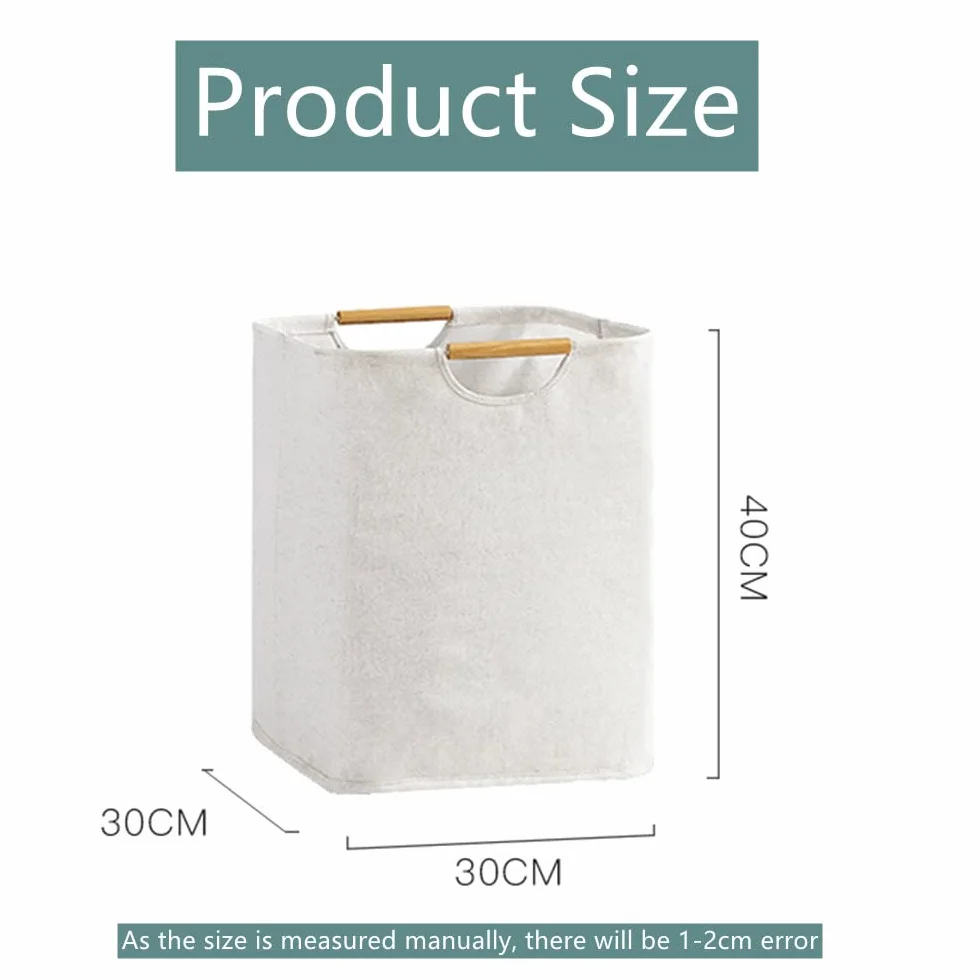 Cesto Ropa Sucia Plegable Portátil 40×30×30 cm con Mango de Madera, Impermeable para Salas, Dormitorios, Viajes