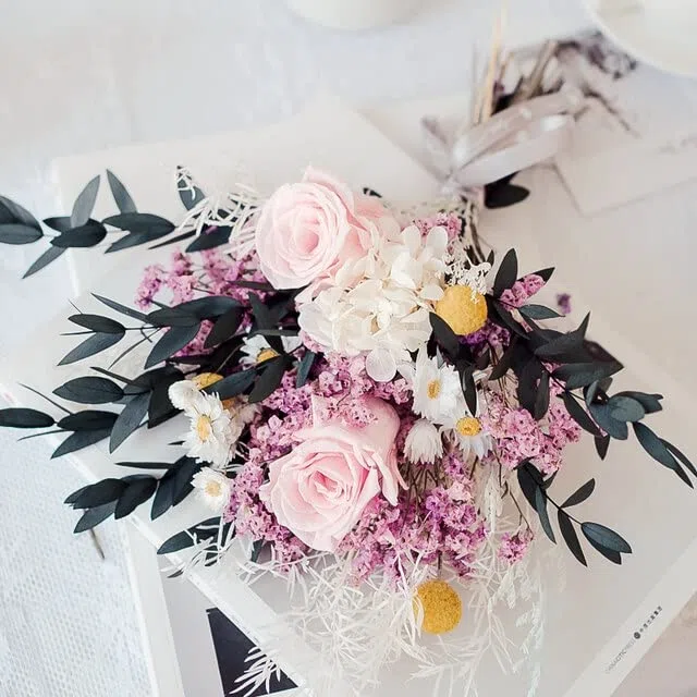 Ramo de Flores Naturales secas, Cristal Rosa, Hierba de Pampa, Hojas de eucalipto, Flor de Hortensia, Accesorios de decoración para Bodas y matrimonios