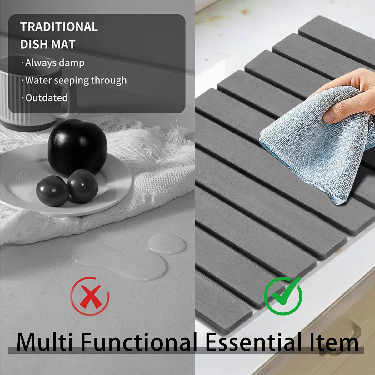 Alfombrilla Escurreplatos, 60 x 40 cm Tapetes para Secado de Platos para Encimera de Cocina, Plegable de Secado Rápido Absorbente de Tierra de Diatomeas, para Platos, Botellas, Tazas