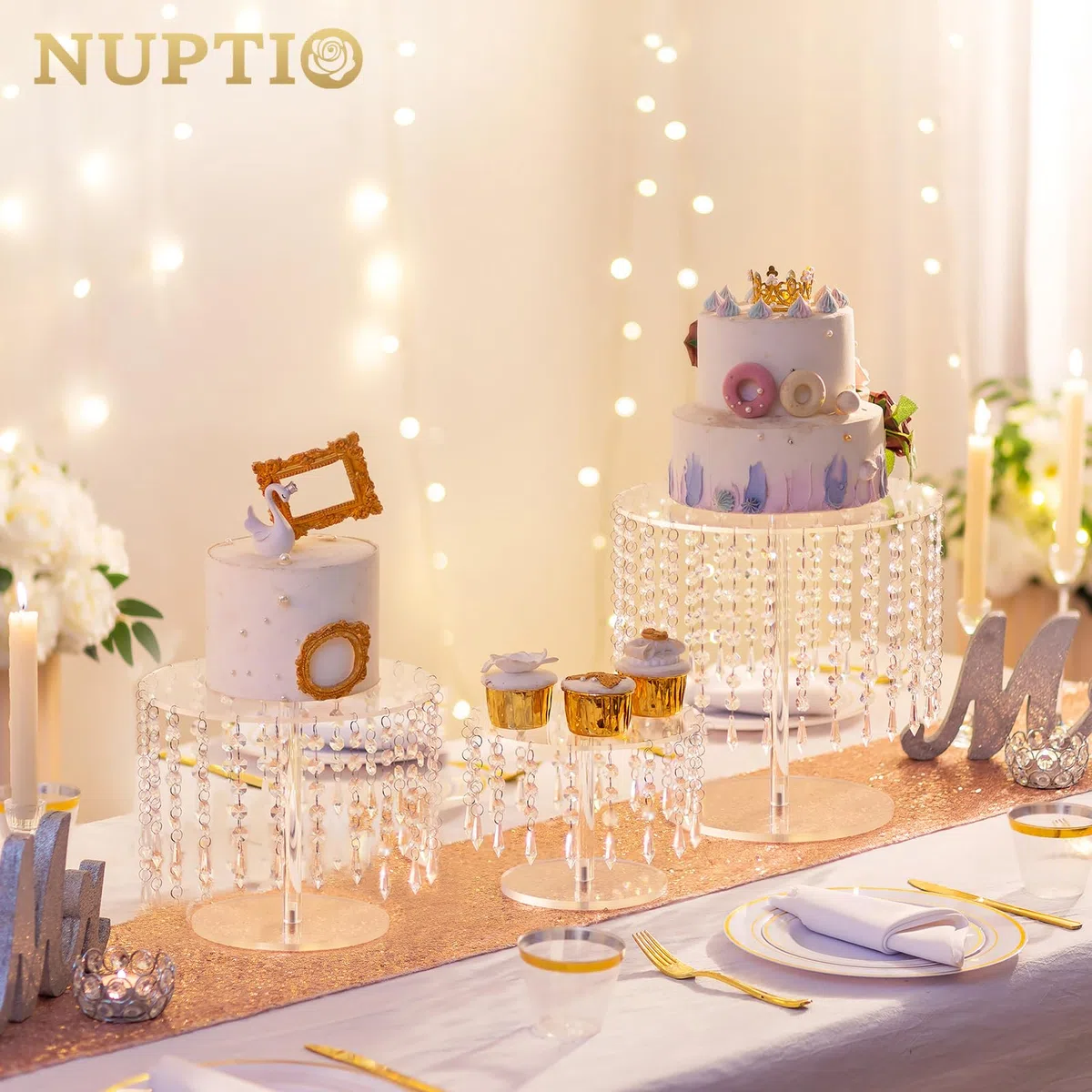 Nuptio Soporte de Acrílico Torta Redondo: Soportes para Magdalenas 31cm Diámetro Claro Postre Té Tarde Pantalla Taza Pasteles Plato Servir con Araña Cristal para Bodas Fiesta Decoraciones