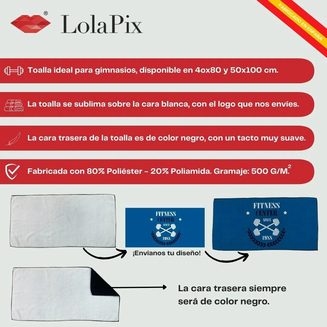 Toalla Gimnasio Pequeña Personalizada 40x80. Toallas para Gimnasios o Entrenamiento. Toalla Gimnasio Hombre y Mujer. Toalla Gym con Logo. Toallas Super Absorbentes Deportivas. SuperSport 40x80cm