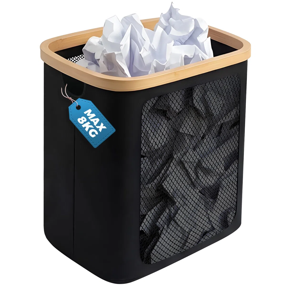 Rectángulo Plegable Papelera Escritorio, Visualización Papelera Oficina, Bambú & Tela Oxford Cubo de Basura para Oficinas en Casa,Salas de Estudio,Escritorio (Negro)