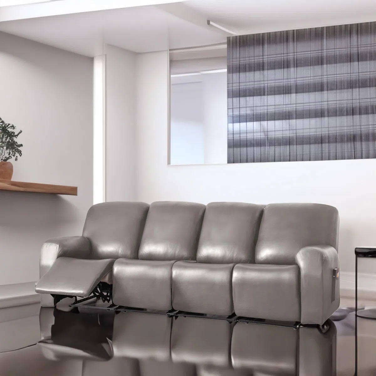 Juego de 10 fundas impermeables de cuero elástico para sofá reclinable de 4 plazas, parte inferior elástica, resistente a los arañazos, lavable, color gris pardo