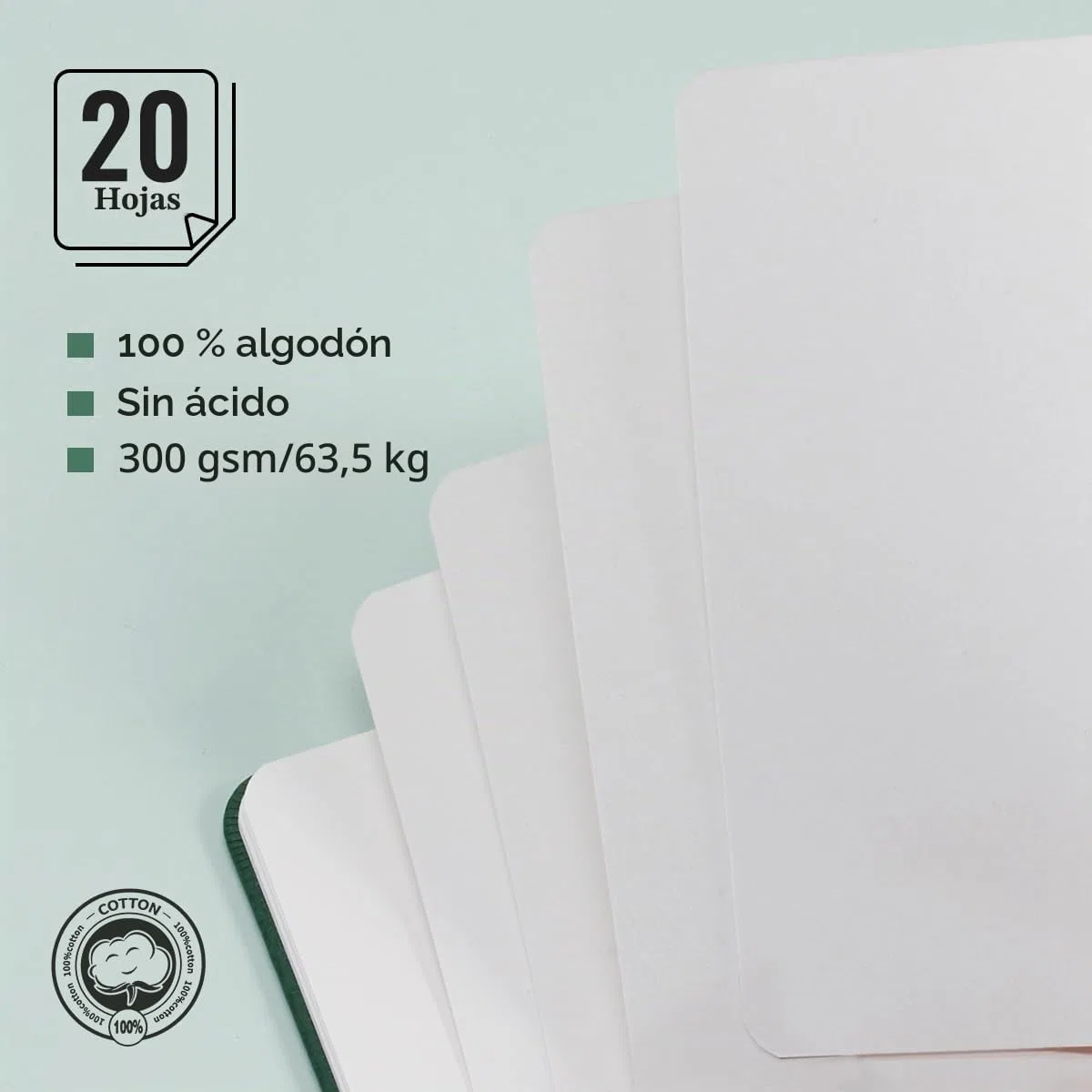 LIGHTWISH Bloque de Acuarela, 20 Hojas - Papel 100% Algodón 300 g/m² (140 lb), Superficie Hot-Pressed (Lisa) y Sin Ácidos - Ideal para Acuarela, Gouache y Técnicas Detalladas - 7.6" x 5.1"