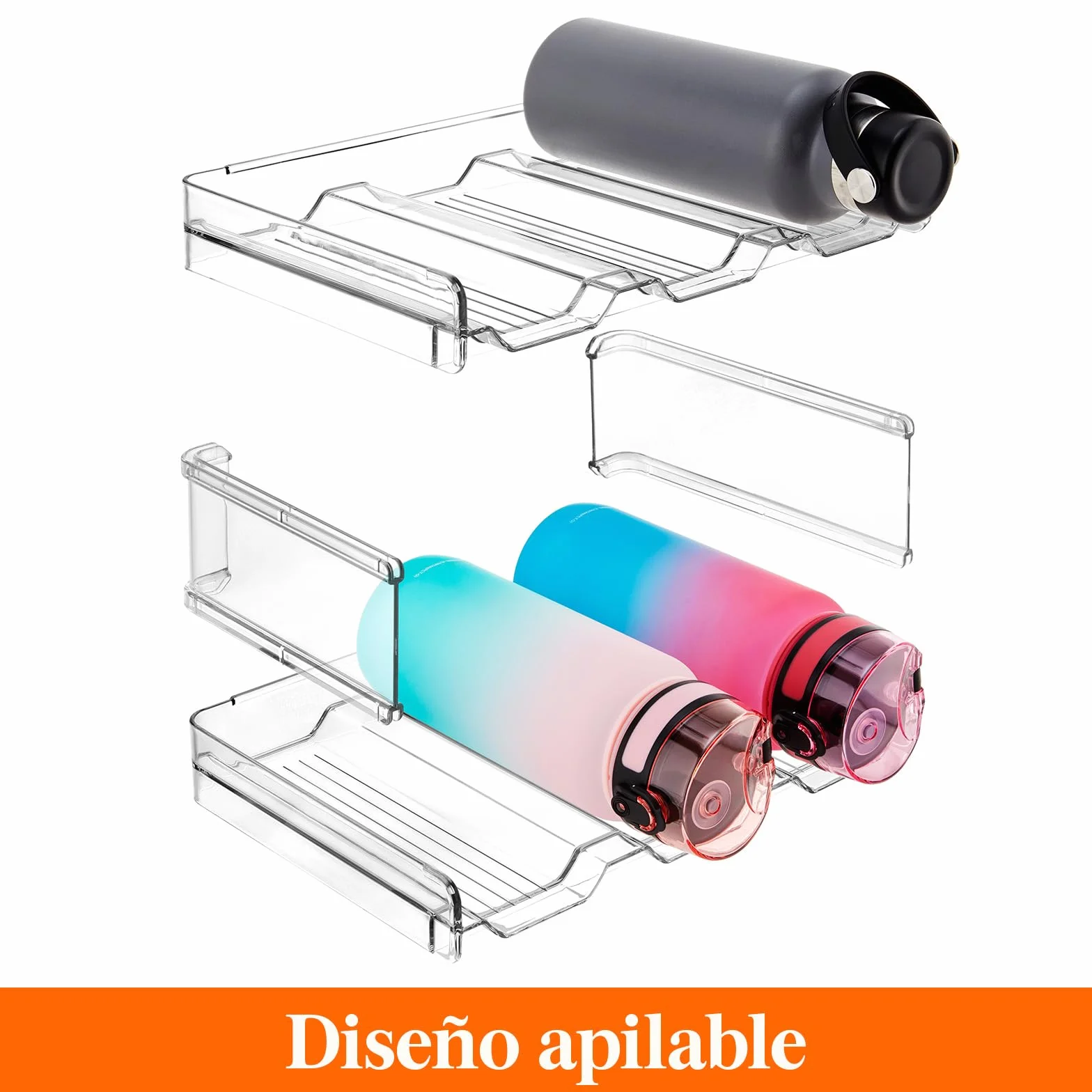 Lifewit Organizador de Botellas de Vino y Agua Apilable para Armario, Frigorífico, Despensa - Portabotellas de Plástico para Almacenar en Encimera, Armario, Oficina - Pack de 2