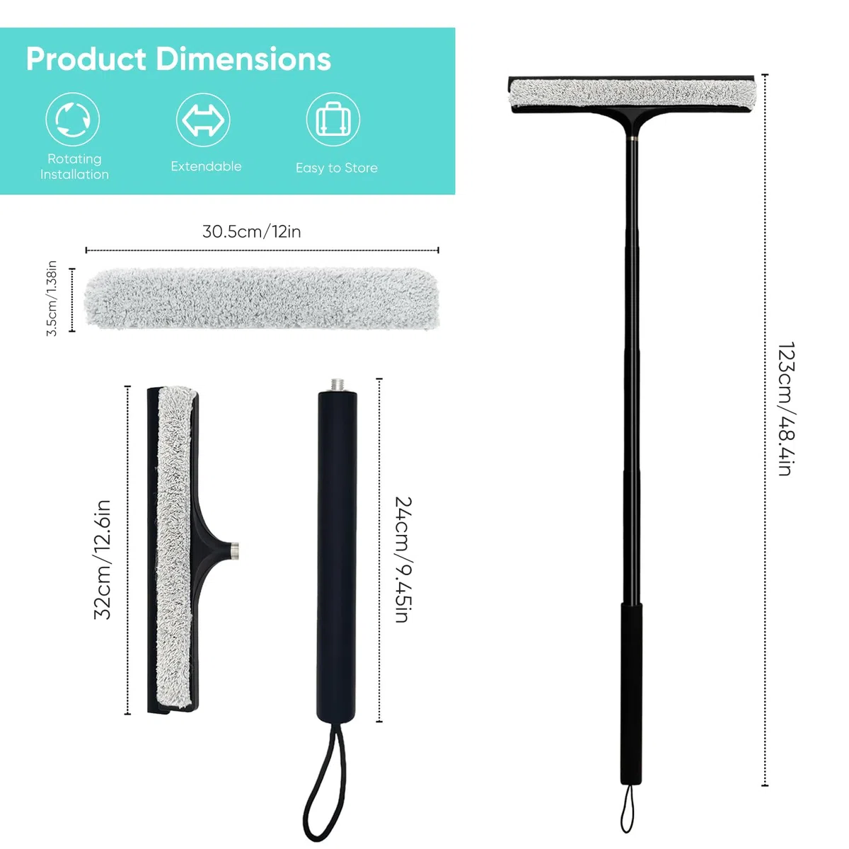 Limpiacristales Ducha Extensible Limpiacristales Baño Hogar, Mango Retráctil Telescópico 120cm, Silicona Antideslizante, Rasqueta Goma, Limpieza Cristales Mamparas Espejos Ventanas (A)