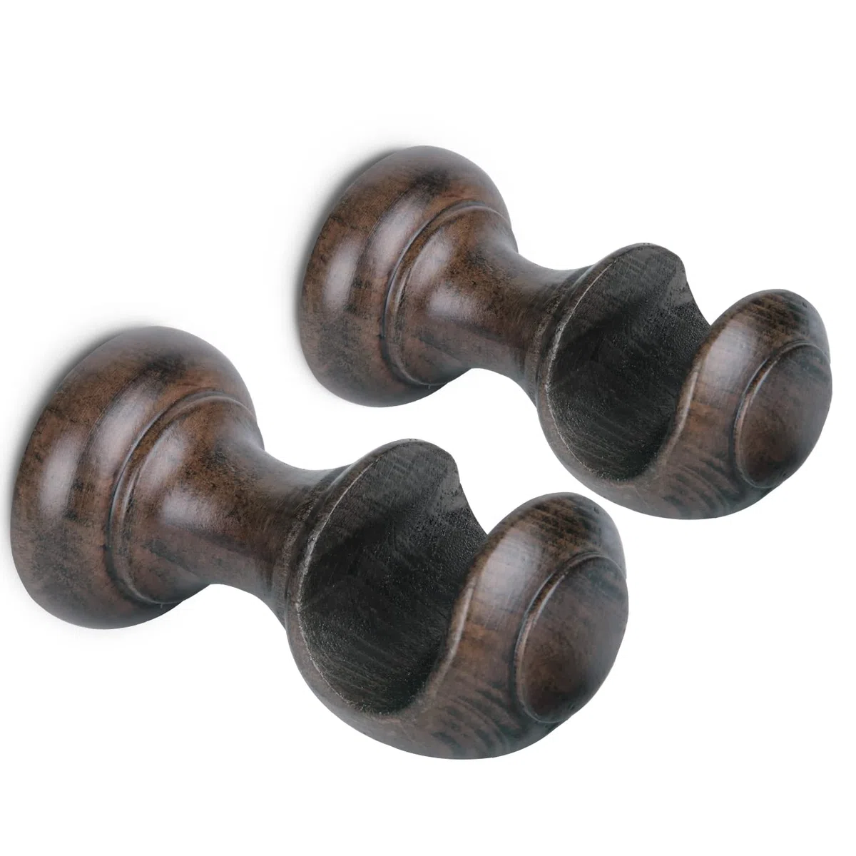 MERCURY TEXTIL- Pack de Dos Soportes para Barra Individual y para Barra Doble de Madera, Liso, Abierto para Barra de ø 28 mm. Colgador de Barra. (Marrón-Individual)