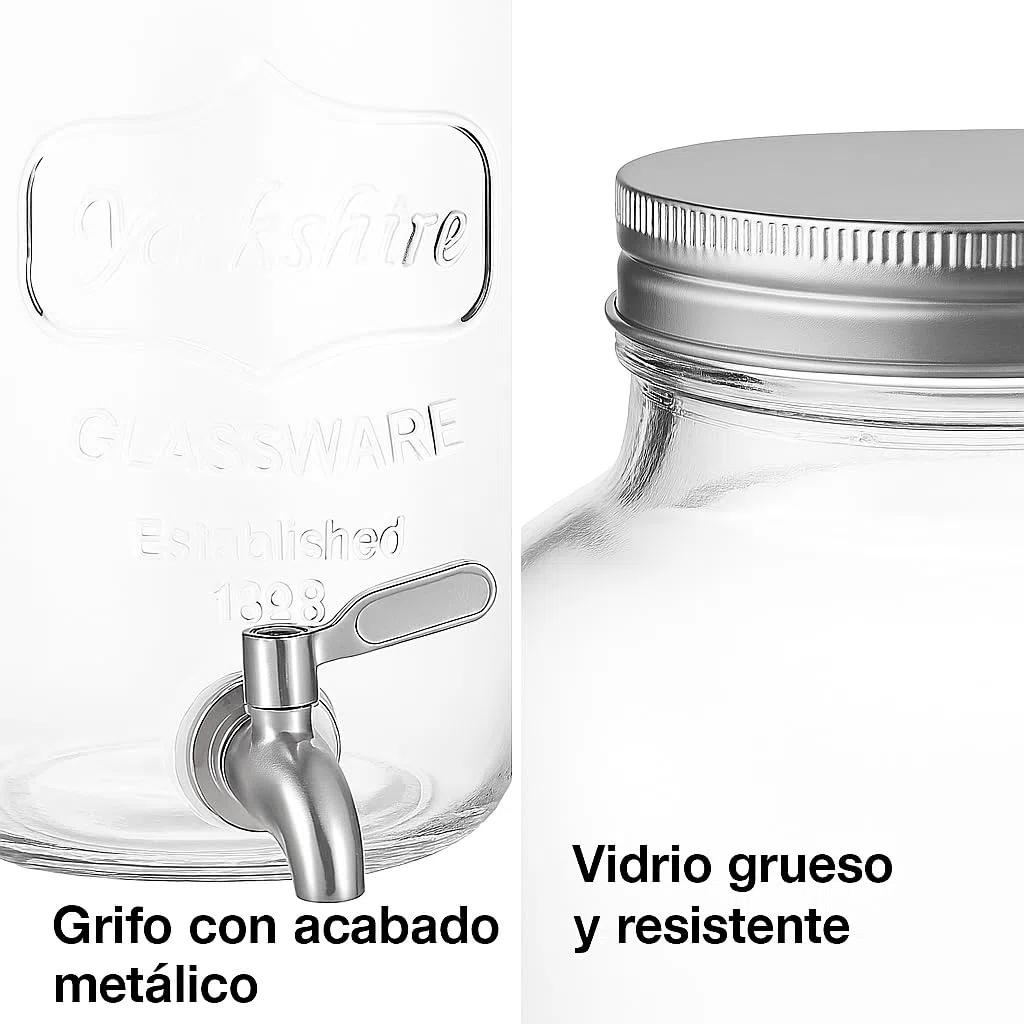 Dispensador de Bebidas de Vidrio 5L con Grifo, Refrigerador Hermético, Ideal para Jugo, Cócteles, BBQ, Fiestas, Piscinas y Eventos al Aire Libre