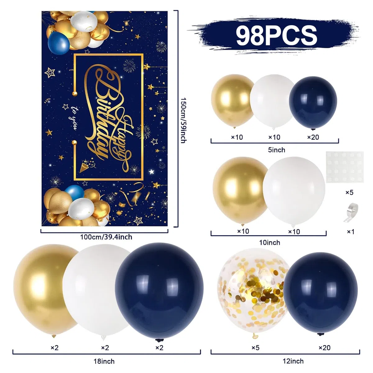 Kit de arco de globo azul marino con fondo,98Pcs kit de arco de guirnalda de globo azul marino para hombres,decoración de fiesta de cumpleaños,baby shower,espacio,telón de fondo de primer cumpleaños