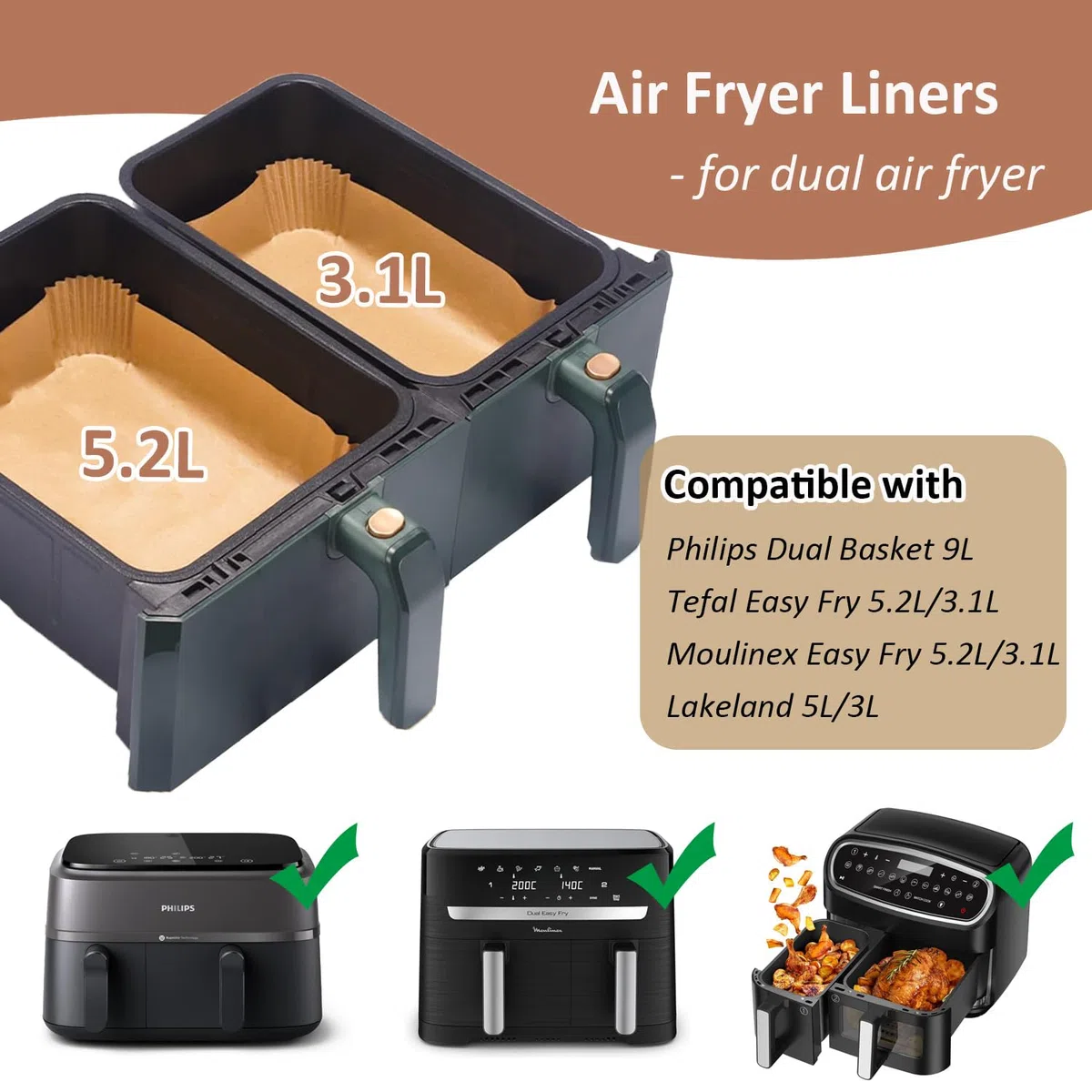 Papel Para Freidora de Aire para Moulinex Air Fryer 5,2/3,1 L, Papel Freidora Aire Air Fryer Papel para Philips Airfryer Serie 3000, Cecotec 5,5/3,5 L, Air Fryer Accesorios (50pcs+50pcs)